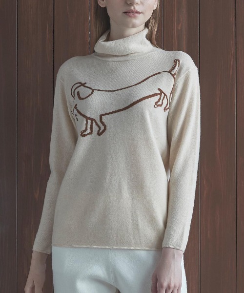 STUDIO PICONE（スタジオピッコーネ）の「ウール100％DOG刺繍ハイネックニット（ニット/セーター・レディース・ライトブルー/ブラック/ベージュ・L/M）」の9枚目の写真