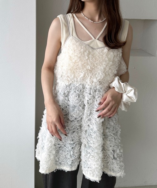 美品★CHANEL★カメリア★ミルフィーユ★シアサッカー★チュニック 肌側あったかボアの長袖チュニック/軽やかな着用感(裏ボア