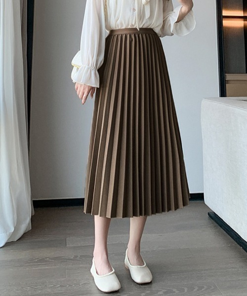 shoppinggo（ショッピングゴー）の「プリーツスカートロング黒 無地スカート ひざ下 フレアスカート ハイウェスト（スカート・レディース・ブラック/ブラウン・FREE）」の15枚目の写真