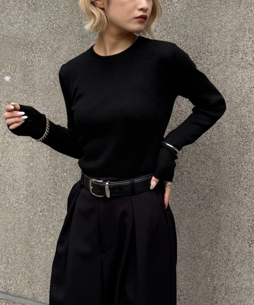 Lui's（ルイス）の「ウール混ベーシックニット（ニット/セーター・レディース・ブラック/グレー/ベージュ/サックスブルー・FREE）」の2枚目の写真