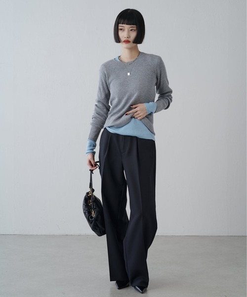 Lui's（ルイス）の「ウール混ベーシックニット（ニット/セーター・レディース・ブラック/グレー/ベージュ/サックスブルー・FREE）」の7枚目の写真
