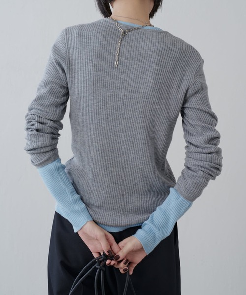 Lui's（ルイス）の「ウール混ベーシックニット（ニット/セーター・レディース・ブラック/グレー/ベージュ/サックスブルー・FREE）」の9枚目の写真