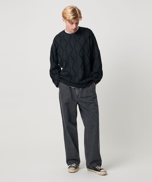 H BEAUTY&YOUTH ウォッシュド ブラックデニム ノープリーツパンツ H＞ウォッシュド ブラックデニム ノープリーツパンツ