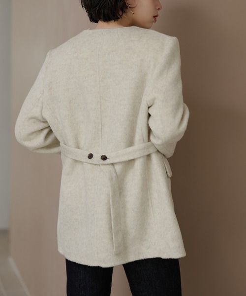 LAULEN(ローレン)の「cotton wool choker layered jacket /コットンウールチョーカーレイヤードジャケット(ノーカラージャケット・レディース・チャコールグレー/アイボリー/オートミール・FREE)」の7枚目の写真