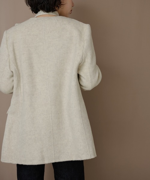 LAULEN(ローレン)の「cotton wool choker layered jacket /コットンウールチョーカーレイヤードジャケット(ノーカラージャケット・レディース・チャコールグレー/アイボリー/オートミール・FREE)」の9枚目の写真