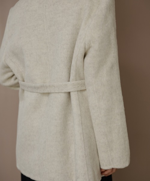 LAULEN(ローレン)の「cotton wool choker layered jacket /コットンウールチョーカーレイヤードジャケット(ノーカラージャケット・レディース・チャコールグレー/アイボリー/オートミール・FREE)」の12枚目の写真