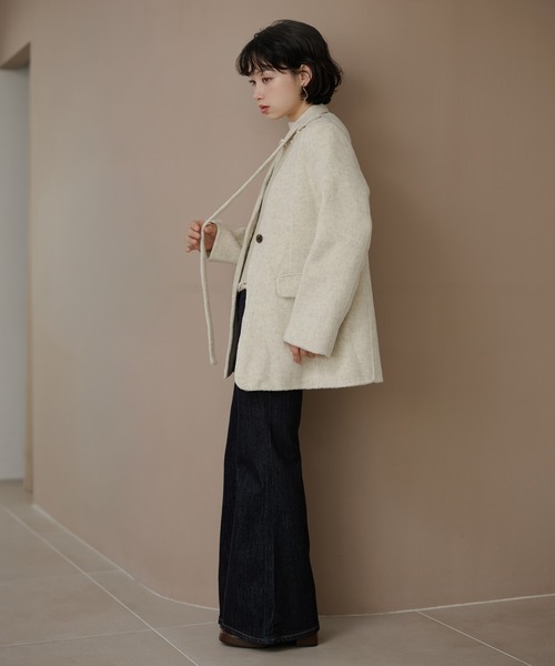 LAULEN(ローレン)の「cotton wool choker layered jacket /コットンウールチョーカーレイヤードジャケット(ノーカラージャケット・レディース・チャコールグレー/アイボリー/オートミール・FREE)」の13枚目の写真