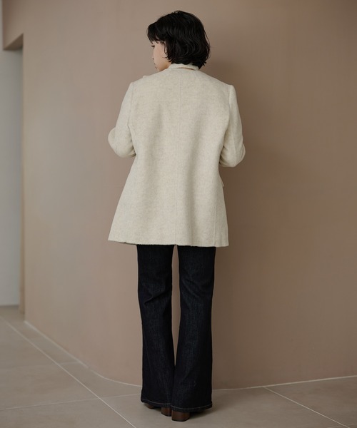 LAULEN(ローレン)の「cotton wool choker layered jacket /コットンウールチョーカーレイヤードジャケット(ノーカラージャケット・レディース・チャコールグレー/アイボリー/オートミール・FREE)」の15枚目の写真