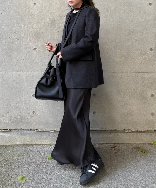 LAULEN(ローレン)の「cotton wool choker layered jacket /コットンウールチョーカーレイヤードジャケット(ノーカラージャケット・レディース・チャコールグレー/アイボリー/オートミール・FREE)」の19枚目の写真