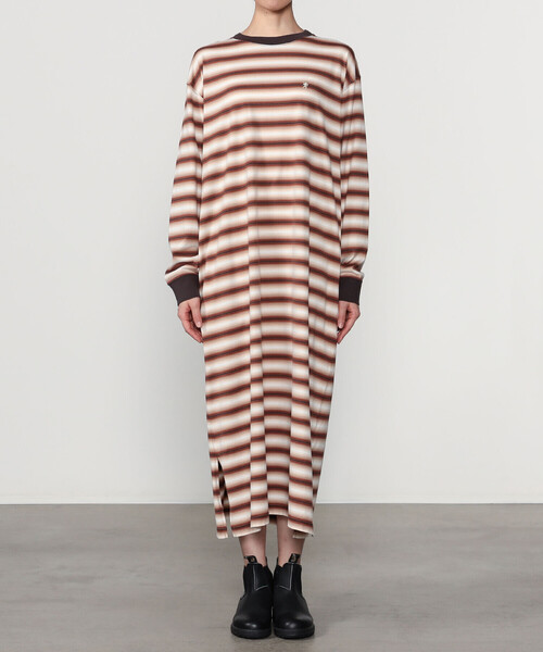 GYMPHLEX（ジムフレックス）の「Gymphlex | オンブレボーダー クルーネックワンピース WOMEN（ワンピース・レディース・ブラウン系その他/グリーン系その他・14）」の10枚目の写真