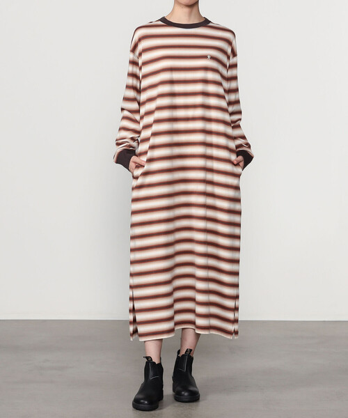 GYMPHLEX（ジムフレックス）の「Gymphlex | オンブレボーダー クルーネックワンピース WOMEN（ワンピース・レディース・ブラウン系その他/グリーン系その他・14）」の13枚目の写真