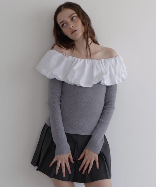 Mili affinity（ミリアフィニティー）の「バイカラーバルーンオフショルリプニット（ニット/セーター・レディース・ブラウン/ブラック系/アイボリー/ブラック/杢グレー・FREE）」の4枚目の写真