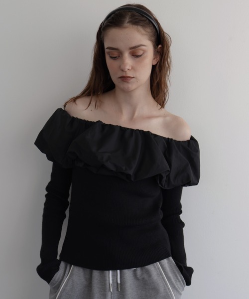 Mili affinity（ミリアフィニティー）の「バイカラーバルーンオフショルリプニット（ニット/セーター・レディース・ブラウン/ブラック系/アイボリー/ブラック/杢グレー・FREE）」の8枚目の写真