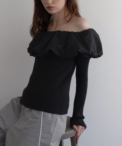 Mili affinity（ミリアフィニティー）の「バイカラーバルーンオフショルリプニット（ニット/セーター・レディース・ブラウン/ブラック系/アイボリー/ブラック/杢グレー・FREE）」の18枚目の写真