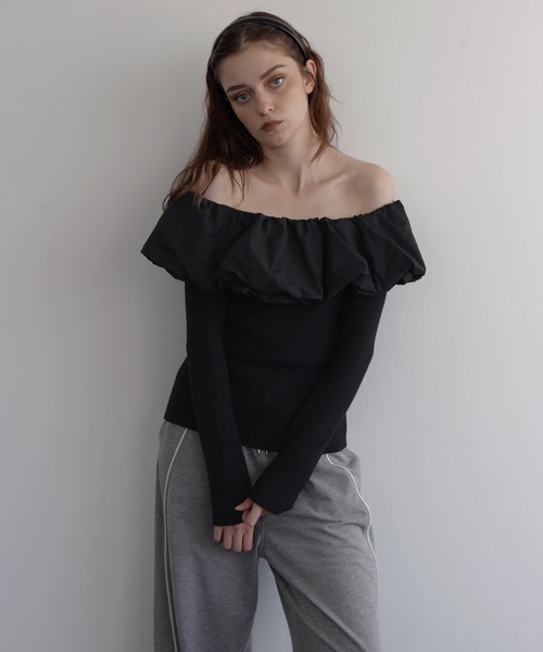 Mili affinity（ミリアフィニティー）の「バイカラーバルーンオフショルリプニット（ニット/セーター・レディース・ブラウン/ブラック系/アイボリー/ブラック/杢グレー・FREE）」の15枚目の写真