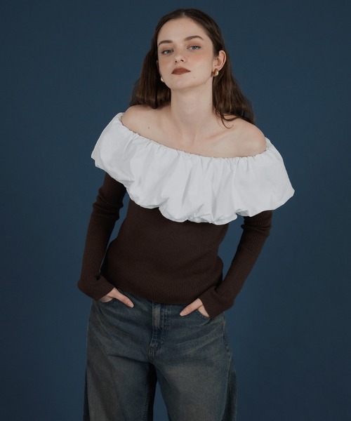 Mili affinity（ミリアフィニティー）の「バイカラーバルーンオフショルリプニット（ニット/セーター・レディース・ブラウン/ブラック系/アイボリー/ブラック/杢グレー・FREE）」の20枚目の写真