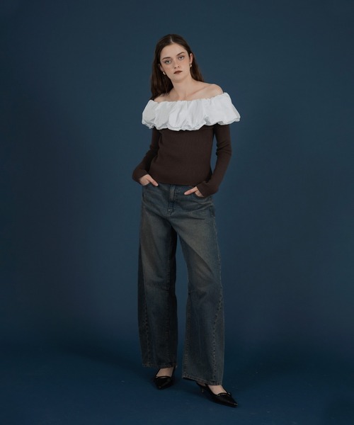 Mili affinity（ミリアフィニティー）の「バイカラーバルーンオフショルリプニット（ニット/セーター・レディース・ブラウン/ブラック系/アイボリー/ブラック/杢グレー・FREE）」の14枚目の写真