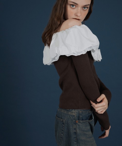 Mili affinity（ミリアフィニティー）の「バイカラーバルーンオフショルリプニット（ニット/セーター・レディース・ブラウン/ブラック系/アイボリー/ブラック/杢グレー・FREE）」の10枚目の写真