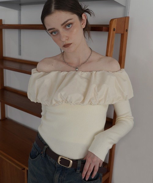 Mili affinity（ミリアフィニティー）の「バイカラーバルーンオフショルリプニット（ニット/セーター・レディース・ブラウン/ブラック系/アイボリー/ブラック/杢グレー・FREE）」の7枚目の写真