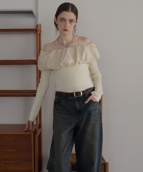 Mili affinity（ミリアフィニティー）の「バイカラーバルーンオフショルリプニット（ニット/セーター・レディース・ブラウン/ブラック系/アイボリー/ブラック/杢グレー・FREE）」の19枚目の写真