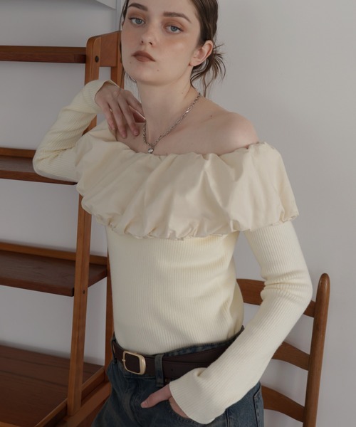 Mili affinity（ミリアフィニティー）の「バイカラーバルーンオフショルリプニット（ニット/セーター・レディース・ブラウン/ブラック系/アイボリー/ブラック/杢グレー・FREE）」の13枚目の写真