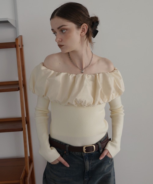 Mili affinity（ミリアフィニティー）の「バイカラーバルーンオフショルリプニット（ニット/セーター・レディース・ブラウン/ブラック系/アイボリー/ブラック/杢グレー・FREE）」の22枚目の写真