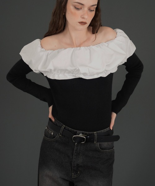 Mili affinity（ミリアフィニティー）の「バイカラーバルーンオフショルリプニット（ニット/セーター・レディース・ブラウン/ブラック系/アイボリー/ブラック/杢グレー・FREE）」の21枚目の写真