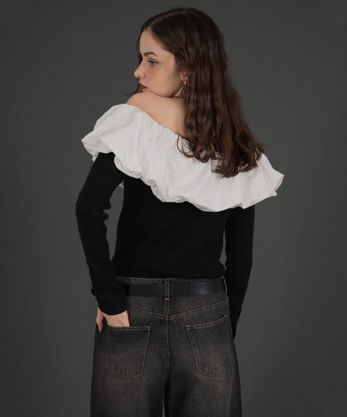 Mili affinity（ミリアフィニティー）の「バイカラーバルーンオフショルリプニット（ニット/セーター・レディース・ブラウン/ブラック系/アイボリー/ブラック/杢グレー・FREE）」の6枚目の写真