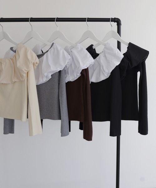 Mili affinity（ミリアフィニティー）の「バイカラーバルーンオフショルリプニット（ニット/セーター・レディース・ブラウン/ブラック系/アイボリー/ブラック/杢グレー・FREE）」の9枚目の写真