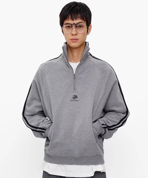 MASONPRINCE（メイソンプリンス）の「オーバーサイズ ハーフZIP ライン柄 スウェット WY6411【MASONPRINCE】【2025AW】（スウェット・メンズ・グリーン/グレー・S/M/L）」の2枚目の写真
