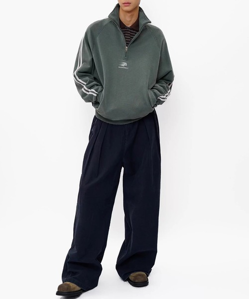 MASONPRINCE（メイソンプリンス）の「オーバーサイズ ハーフZIP ライン柄 スウェット WY6411【MASONPRINCE】【2025AW】（スウェット・メンズ・グリーン/グレー・S/M/L）」の3枚目の写真