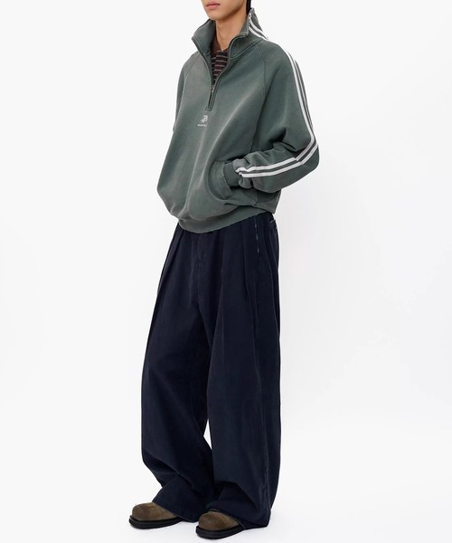 MASONPRINCE（メイソンプリンス）の「オーバーサイズ ハーフZIP ライン柄 スウェット WY6411【MASONPRINCE】【2025AW】（スウェット・メンズ・グリーン/グレー・S/M/L）」の4枚目の写真