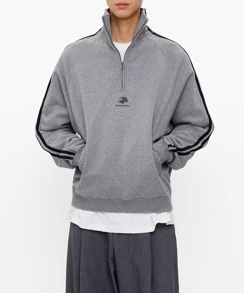 MASONPRINCE（メイソンプリンス）の「オーバーサイズ ハーフZIP ライン柄 スウェット WY6411【MASONPRINCE】【2025AW】（スウェット・メンズ・グリーン/グレー・S/M/L）」の8枚目の写真