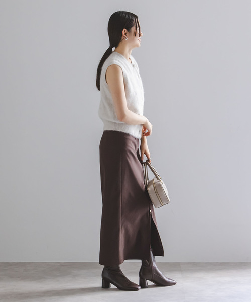 NOBLE　 コンフォートストレッチジップタイトスカート　ブラウン 追加》RyNyコンフォートストレッチジップタイトスカート（スカート