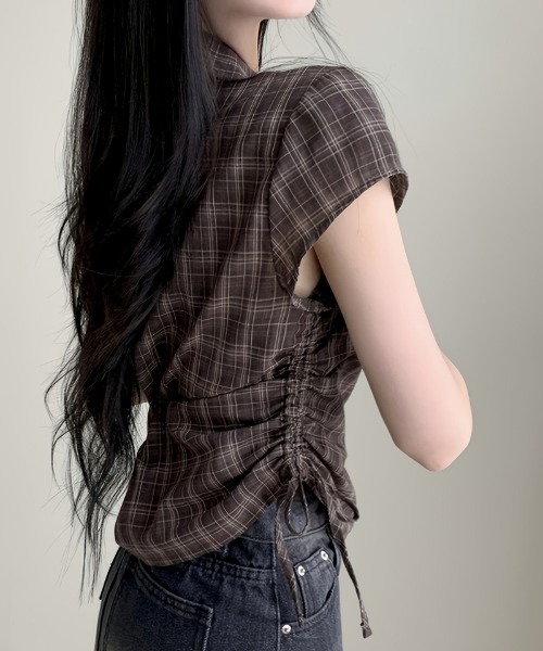 おしゃれスタ(オシャレスタ)の「リボンで魅せる秋チェックシャツ(シャツ/ブラウス・レディース・ブラウン/ブラック・S/M/L/XL)」の11枚目の写真