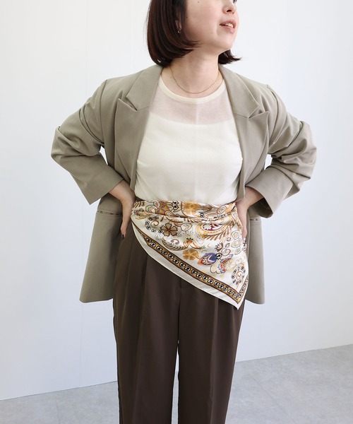 MIAN （ミアン）の「オータムトーンマルチスカーフ（バンダナ/スカーフ・レディース・アイボリー/ブラウン/グリーン・FREE）」の4枚目の写真