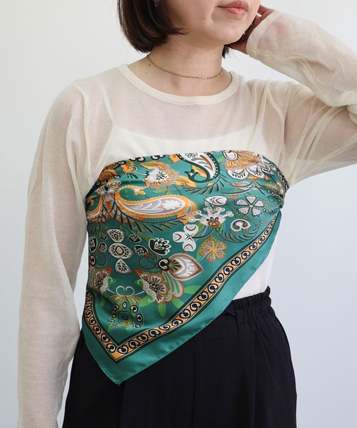 MIAN （ミアン）の「オータムトーンマルチスカーフ（バンダナ/スカーフ・レディース・アイボリー/ブラウン/グリーン・FREE）」の8枚目の写真