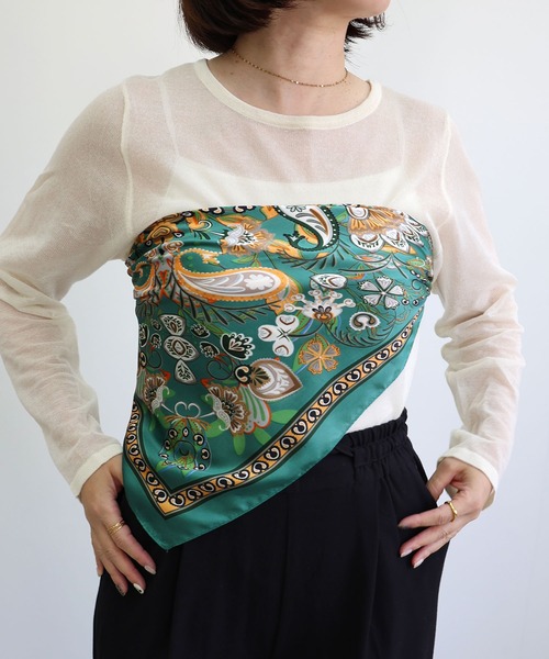 MIAN （ミアン）の「オータムトーンマルチスカーフ（バンダナ/スカーフ・レディース・アイボリー/ブラウン/グリーン・FREE）」の10枚目の写真