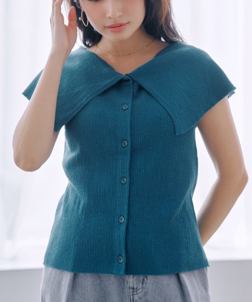 COHINA(コヒナ)の「Vネックデザインカラーリブニット 【低身長・小柄女性】(ニット/セーター・レディース・ブラック/グレー/ブルー・ONE SIZE)」の3枚目の写真