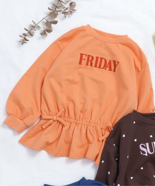 apres les cours(アプレレクール)の「【WEB限定/ジュニア対応】スウェットライクペプラムロゴトップス(Tシャツ/カットソー・キッズ・ブラウン/ピンク/その他3/ミント/ネイビー/オレンジ/クリーム・80/90/100/110/120/130/140)」の6枚目の写真