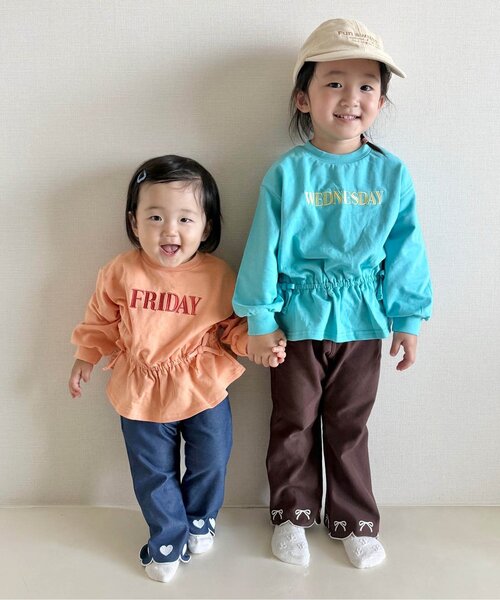 apres les cours(アプレレクール)の「【WEB限定/ジュニア対応】スウェットライクペプラムロゴトップス(Tシャツ/カットソー・キッズ・ブラウン/ピンク/その他3/ミント/ネイビー/オレンジ/クリーム・80/90/100/110/120/130/140)」の18枚目の写真