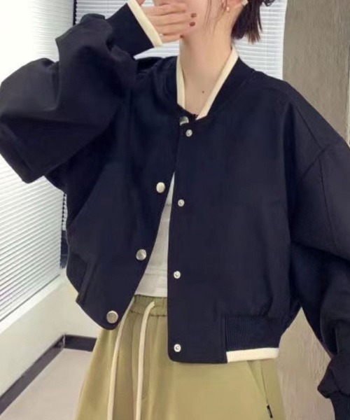 SallyLunn(サリーラン)の「リブ切り替え配色スタジャン(スタジャン・レディース・アイボリー/ブラック・MEDIUM/LARGE)」の1枚目の写真