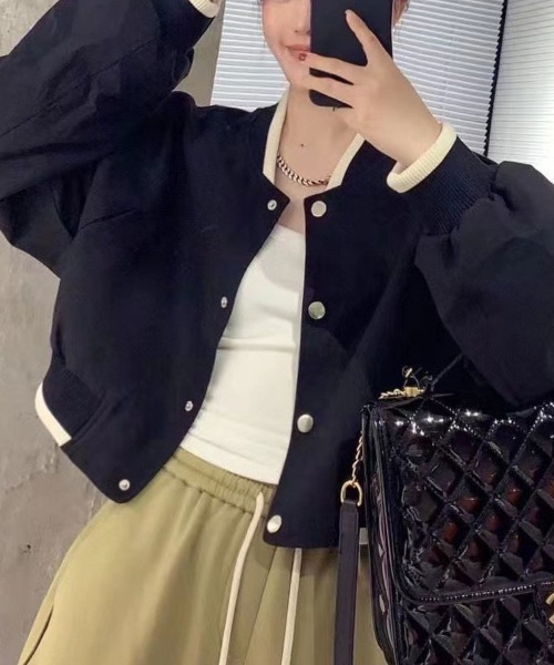 SallyLunn(サリーラン)の「リブ切り替え配色スタジャン(スタジャン・レディース・アイボリー/ブラック・MEDIUM/LARGE)」の4枚目の写真