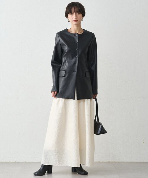 【限定値下】Loungedress フェイクレザージャケット セール】ノーカラーフェイクレザージャケット（ライダース