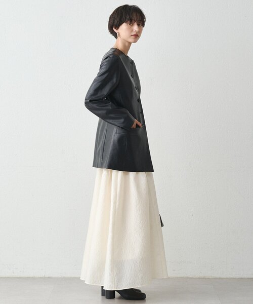 セール】ノーカラーフェイクレザージャケット（ライダース