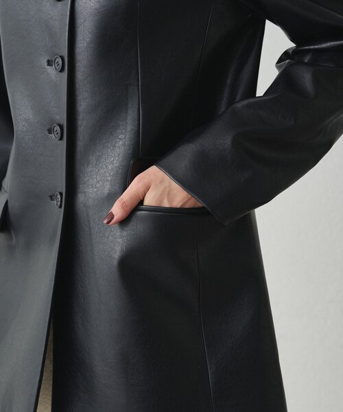 セール】ノーカラーフェイクレザージャケット（ライダース