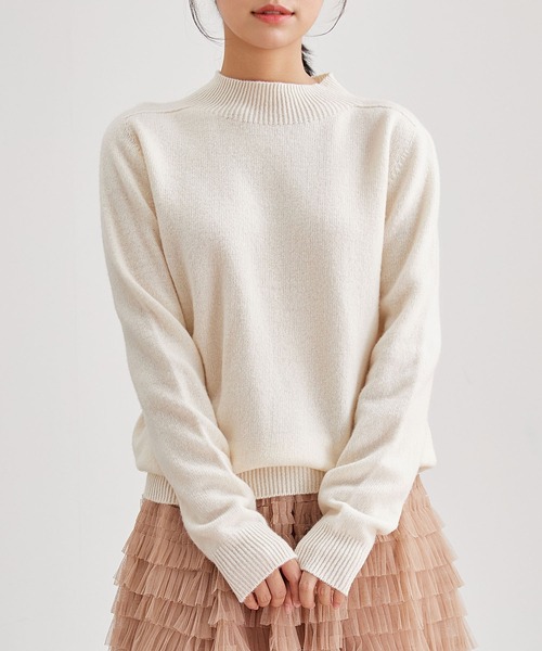 Lace Ladies(レースレディース)の「ウールタッチ モックネック ベーシック ニット プルオーバー(ニット/セーター・レディース・ブラウン/グレー/ブラック/アイボリー・FREE)」の2枚目の写真
