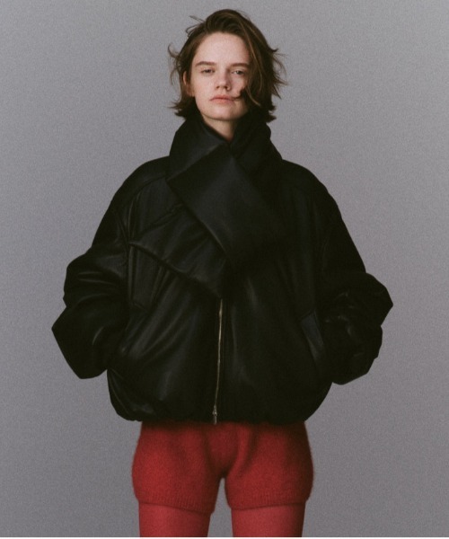 Leather Puffer Jacket With Muffler / マフラーセットレザーパッ