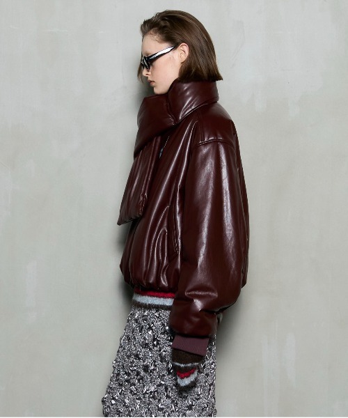 セール】Leather Puffer Jacket With Muffler / マフラーセットレザー