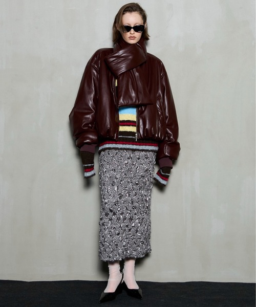 Leather Puffer Jacket With Muffler / マフラーセットレザーパッ